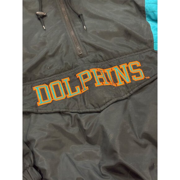 Vintage 1990's Starter Miami Dolphins NFL Puffer Hooded Jacket Black Men's Large - Picture 5 of 8